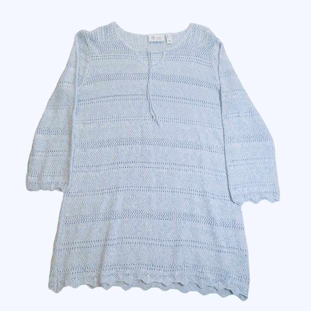 Denim & Company Womens Size Medium 3/4 Sleeve Knit Scoop Neck Light Blue Sweater